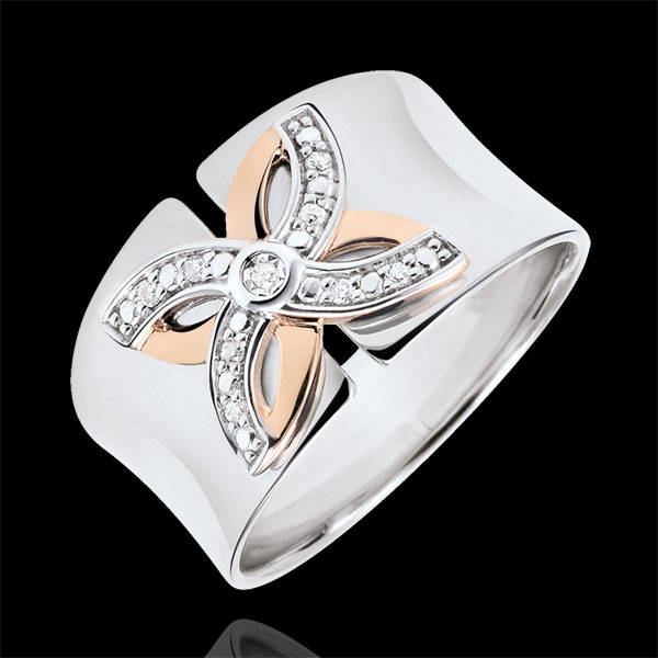 Anello Freschezza - Giglio d'estate - Oro bianco e Oro rosa - 9 carati - Diamanti