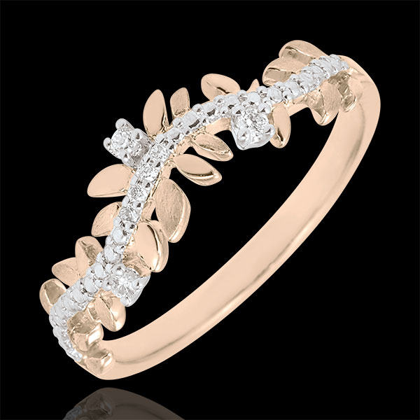 Anello Giardino Incantato - Fogliame Reale - diamante e oro rosa - 9 carati
