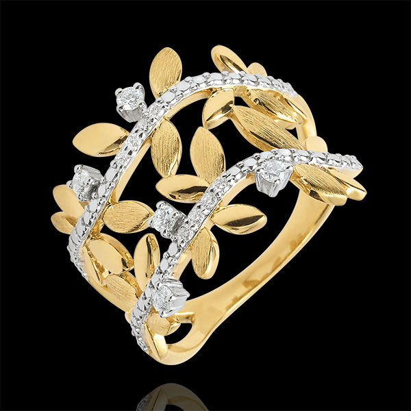 Anello Giardino Incantato - Fogliame Reale Doppio - Diamanti e Oro giallo - 9 carati