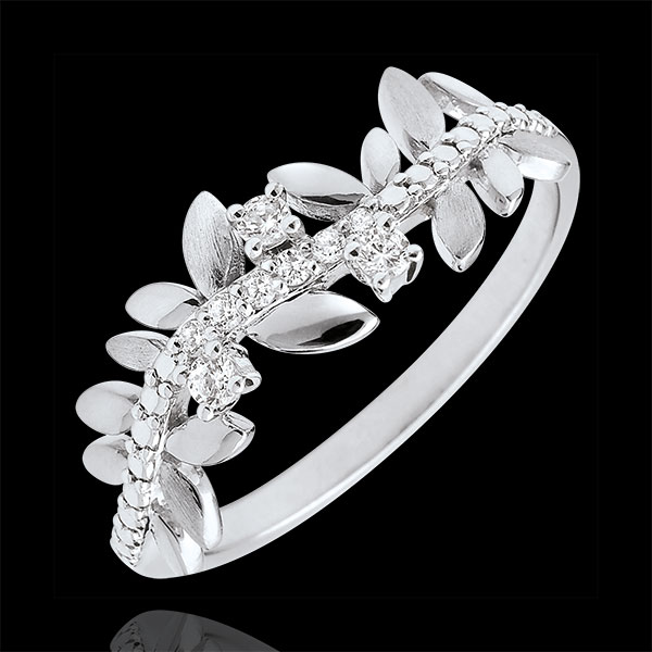 Anello Giardino Incantato - Fogliame Reale - Modello grande - Diamanti e Oro bianco - 18 carati