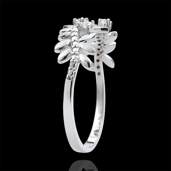 Anello Giardino Incantato - Fogliame Reale - Modello grande - Diamanti e Oro bianco - 9 carati