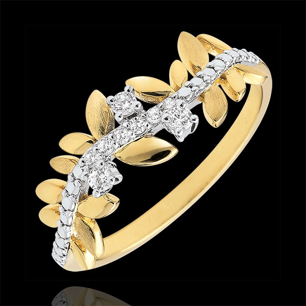 Anello Giardino Incantato - Fogliame Reale - Modello grande - Diamanti e Oro giallo - 18 carati