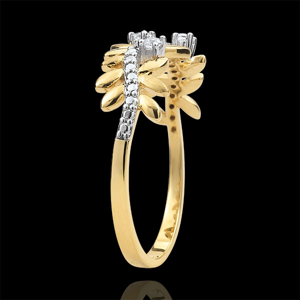 Anello Giardino Incantato - Fogliame Reale - Modello grande - Diamanti e Oro giallo - 9 carati