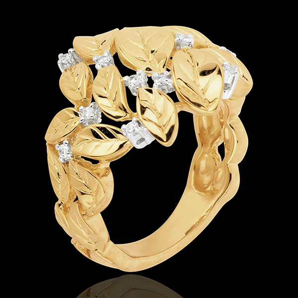 Anello Giardino Incantato - Rosa preziosa - Oro giallo - 18 carati - Diamanti