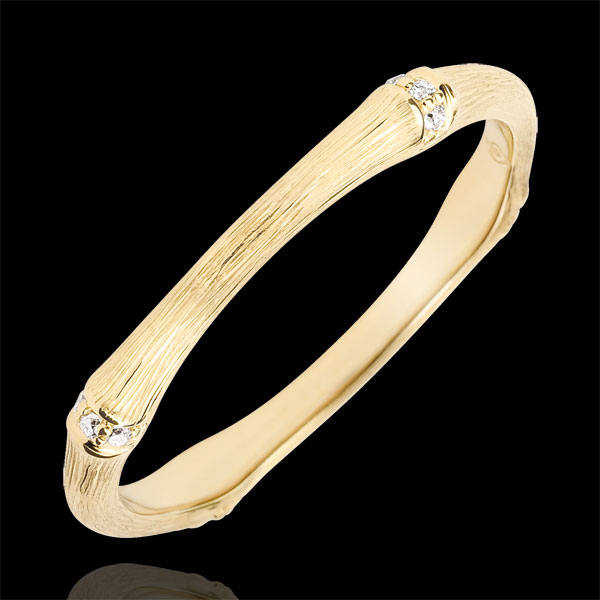 Anello Giungla Sacra - Multi diamanti 2 mm - oro giallo spazzolato 9 carati