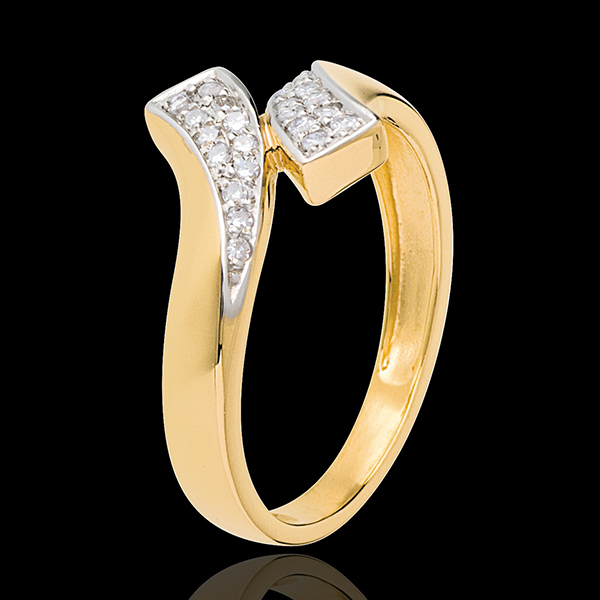 Anello Nastro - Oro giallo e Oro bianco pavé - 18 carati - 24 Diamanti - 0.12 carati