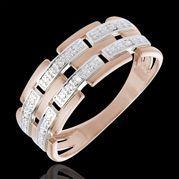 Anello Oro rosa - Oro rosa e Oro bianco - 18 carati - 6 Diamanti