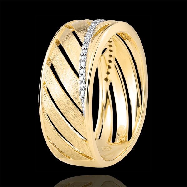 Anello Palma - oro giallo spazzolato 9 carati e diamanti