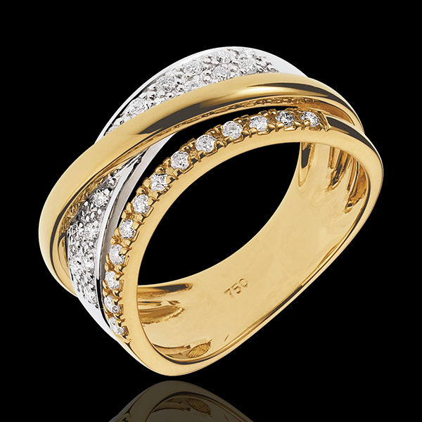 Anello Regale Saturno variazione - Oro giallo e Oro bianco - 18 carati - Diamanti - 0.27 carati