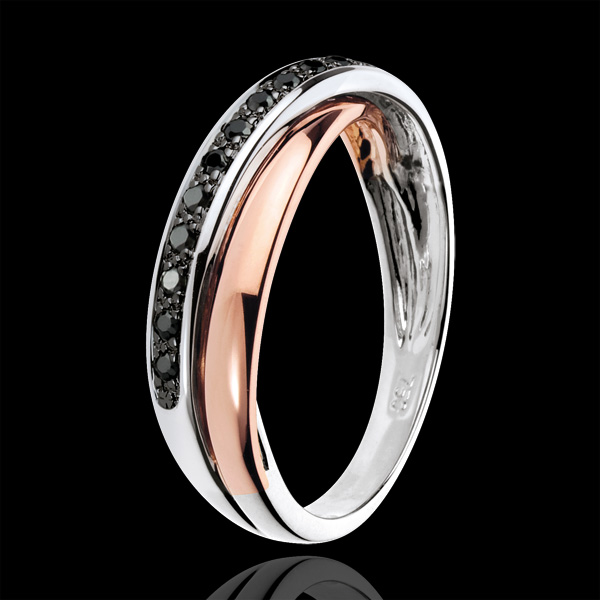 Anello Saturno Diamante - Diamanti neri, Oro rosa e Oro bianco - 9 carati