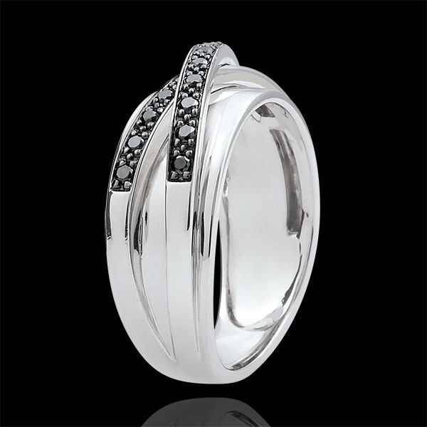 Anello Saturno Specchio - oro bianco e diamanti neri - 23 diamanti - 18 carati