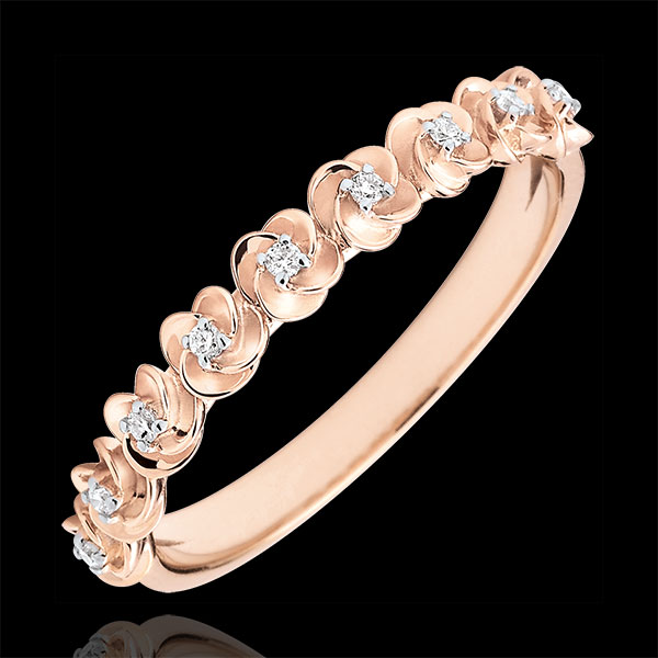 Anello Sboccio - Corona di rose -modello piccolo - Oro rosa e Diamanti - 9 carati