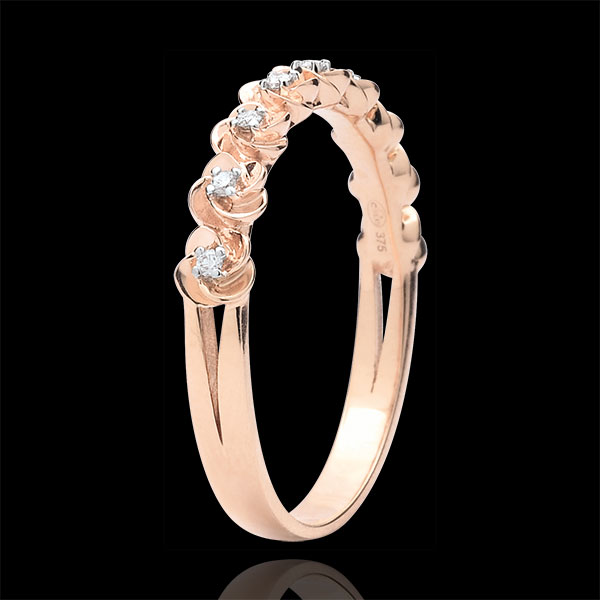 Anello Sboccio - Corona di rose -modello piccolo - Oro rosa e Diamanti - 9 carati
