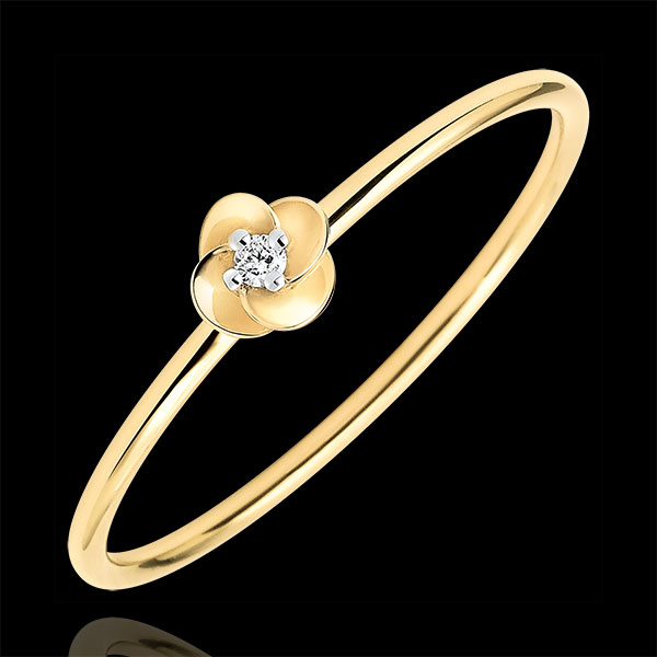 Anello Sboccio - Prima rosa - modello piccolo - Oro giallo e Diamante - 18 carati