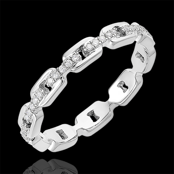 Anello Sguardo d'Oriente - Maglia Cubana Diamanti - oro bianco 18 carati e diamanti 