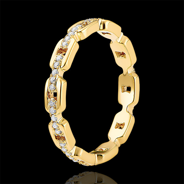 Anello Sguardo d'Oriente - Maglia Cubana Diamanti - oro giallo 9 carati e diamanti 