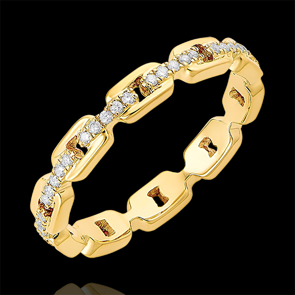 Anello Sguardo d'Oriente - Maglia Cubana Diamanti - oro giallo18 carati e diamanti 
