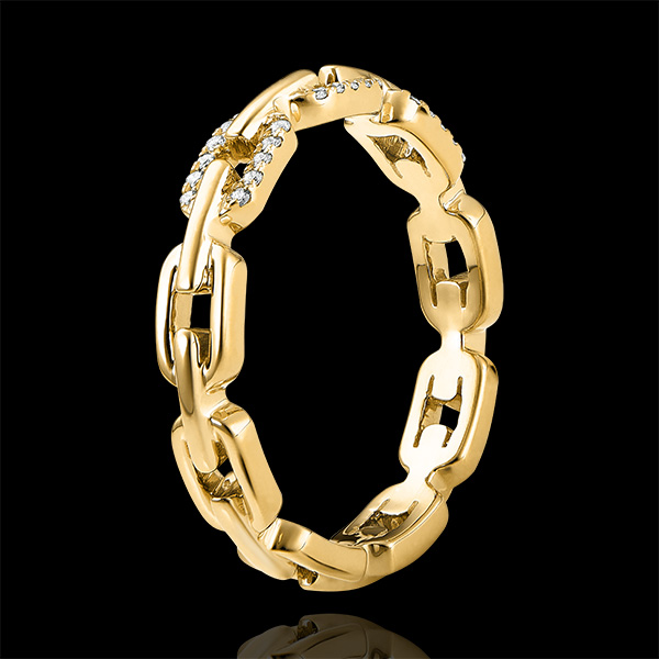 Anello Sguardo d'Oriente - Maglia Cubana Diamanti variante - oro giallo 18 carati e diamanti