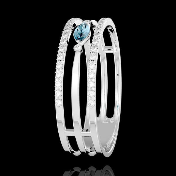 Anello Sguardo d'Oriente - modello grande - topazio blu e diamanti - oro bianco 9 carati