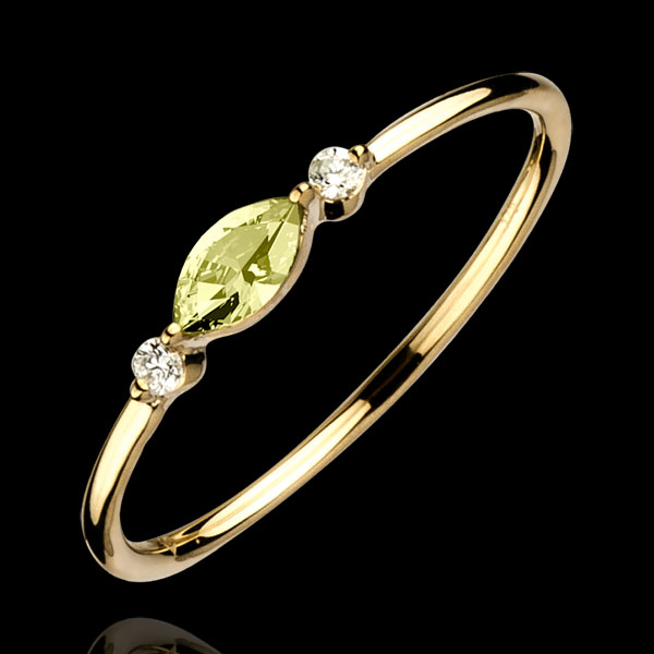 Anello Sguardo d'Oriente - modello piccolo - peridoto e diamanti - oro giallo 9 carati