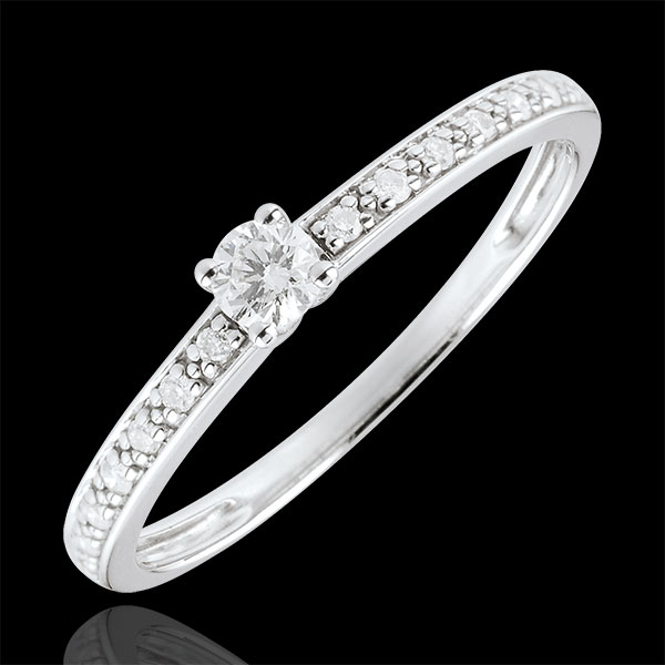 Anello Solitario Boreale - Oro bianco - 9 carati - 15 Diamanti - 0.16 carati - Diamante centrale 0.09 carati