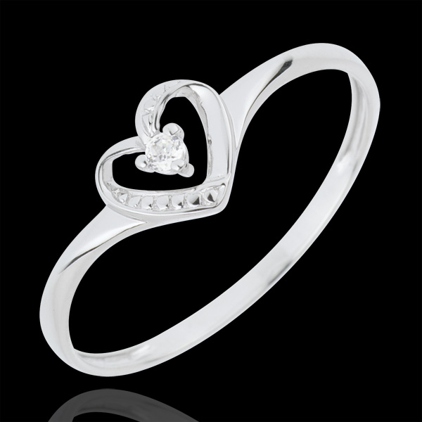 Anello Solitario Cuore d'Amore - Oro bianco - 18 carati - 1 Diamante 