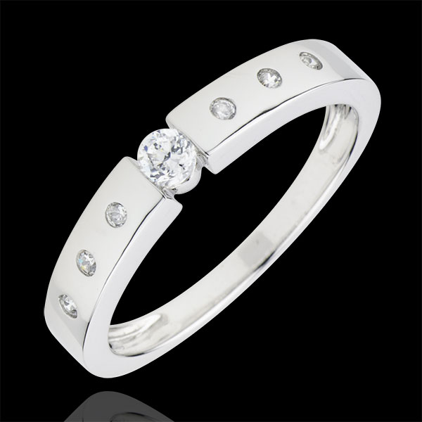 Anello Solitario Désirée - Oro bianco - 9 carati - 7 Diamanti - 0.17 carati