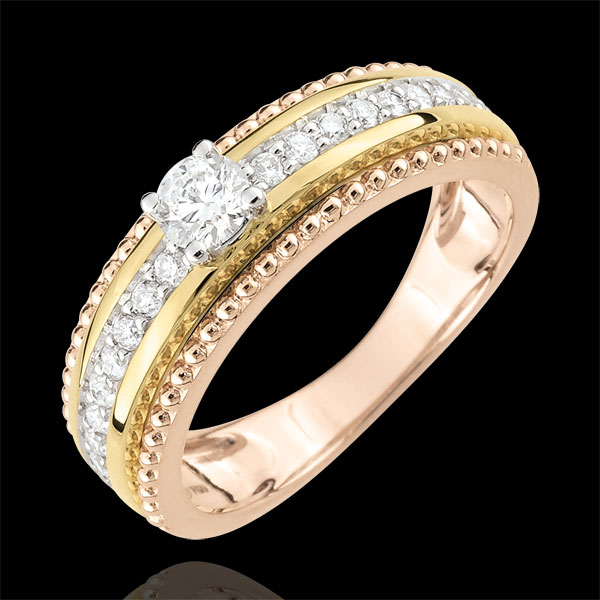 Anello Solitario - Fior di Sale - due anelli - 3 ori - 0.378 carati