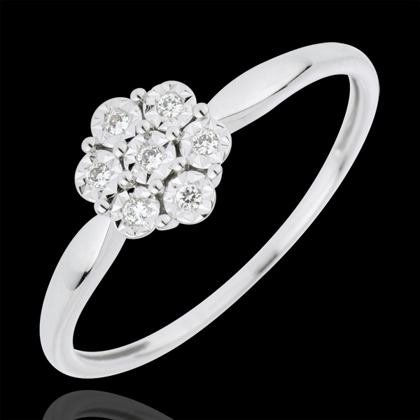 Anello Solitario Freschezza - Oro bianco - 18 carati Fiore di Fiocco - 7 diamanti 