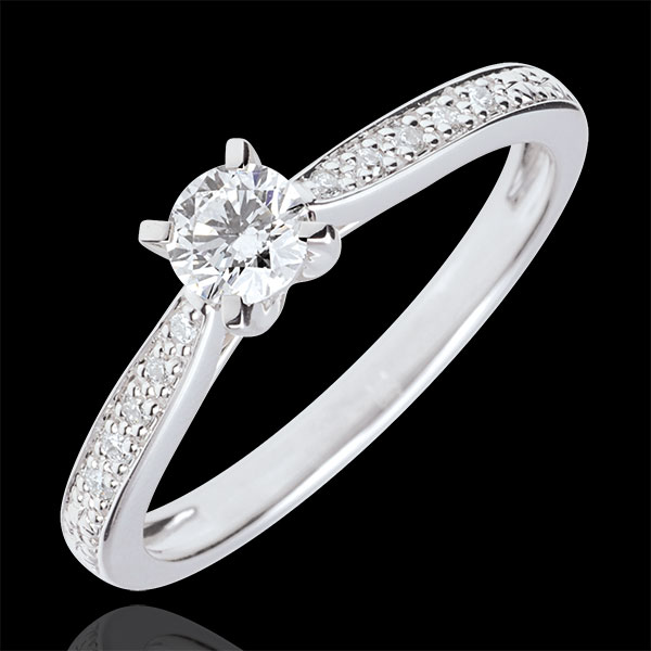 Anello solitario Garlane - 4 griffe - Oro bianco - 9 carati - 11 Diamanti - 0.30 carati - Diamante centrale - 0.25 carati