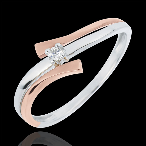 Anello Solitario Nido Prezioso - Luce variazione - Oro bianco e Oro rosa - 18 carati - Diamante 
