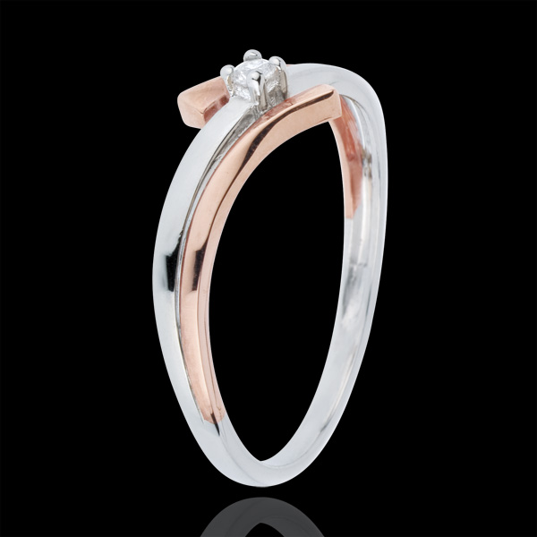 Anello Solitario Nido Prezioso - Luce variazione - Oro bianco e Oro rosa - 18 carati - Diamante 