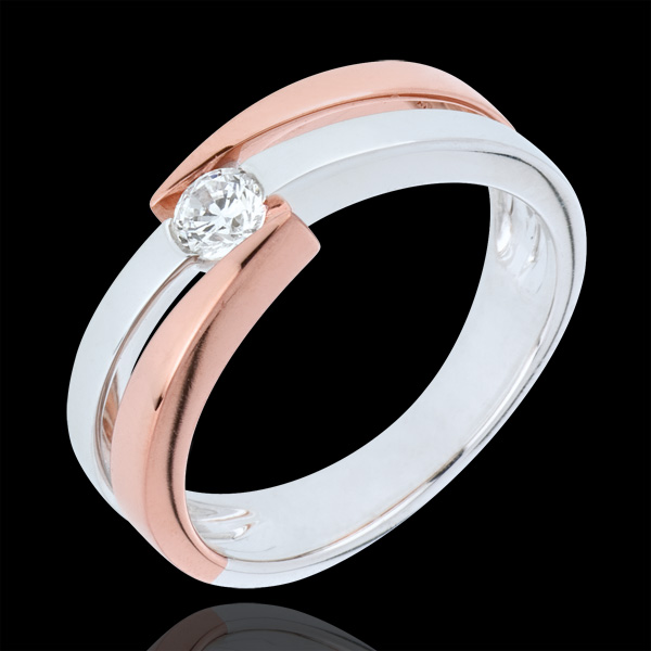 Anello solitario Nido Prezioso - Oro bianco e Oro rosa - 9 carati - Diamante - 0.18 carati