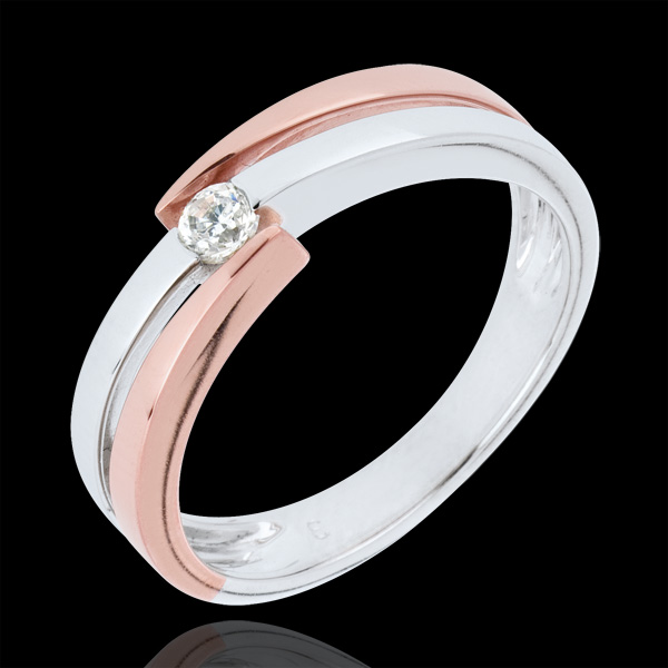 Anello solitario Nido Prezioso - Oro bianco e Oro rosa - 9 carati - Diamante 