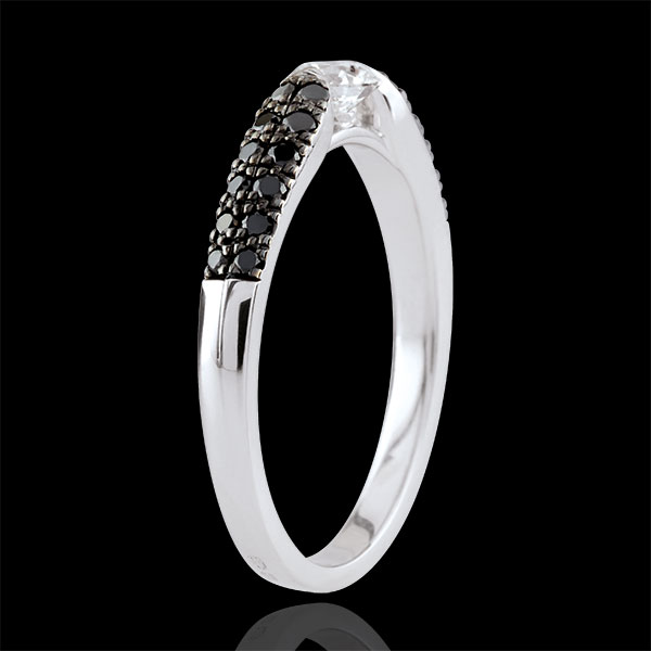 Anello solitario Trionfale - Oro bianco - 18 carati -Diamanti neri e Diamante bianco - 0.45 carati e 0.25 carati