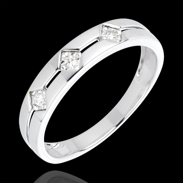 Anello Trilogy Losanghe - Oro bianco - 18 carati - 3 Diamanti 