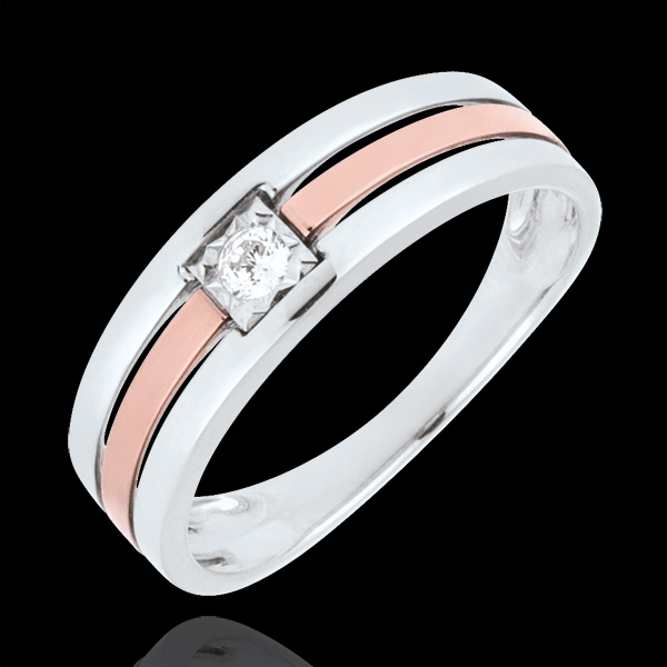 Anello Tripla fila - Oro rosa e Oro bianco - 9 carati - Diamante