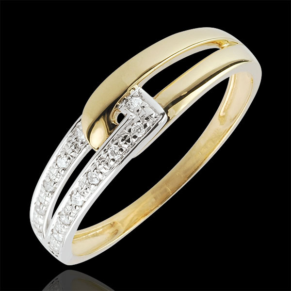 Anello Unione d'armonia bicolore - Oro bianco e Oro giallo - 9 carati - 13 Diamanti