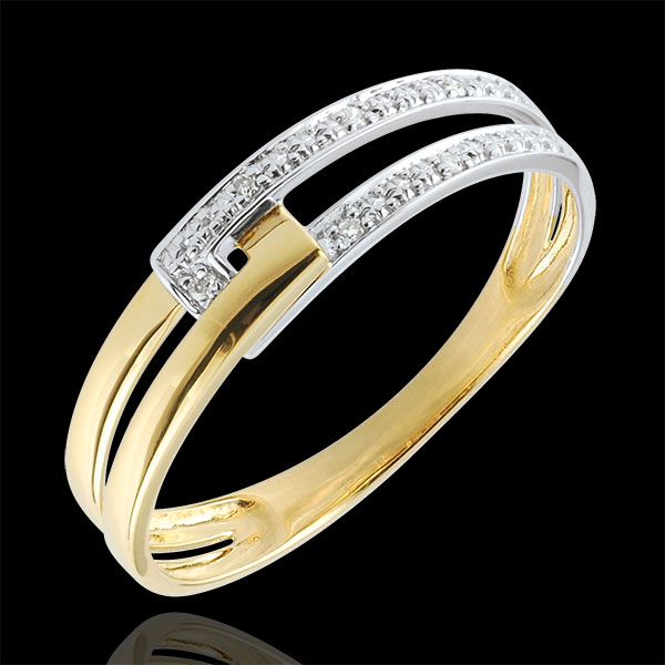 Anello Unione Tandem bicolore - Oro giallo e Oro bianco - 9 carati - 6 Diamanti