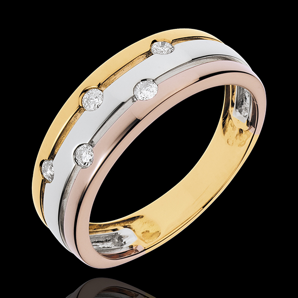 Anello Via Lattea - Oro bianco,Oro giallo e Oro rosa - 18 carati - 5 Diamanti - 0.13 carati