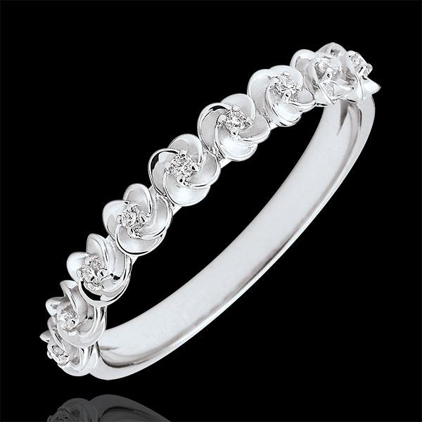 Anillo Eclosión - Guirnaldas de Rosas - modelo pequeño - oro blanco 9 quilates y diamantes