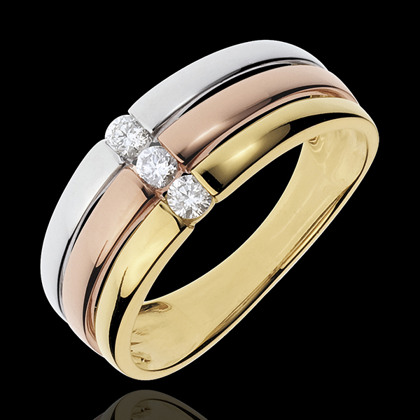 Anillo Triología Trinidad - 3 oros - oro blanco, amarillo y rosa 18 quilates - 3 diamantes