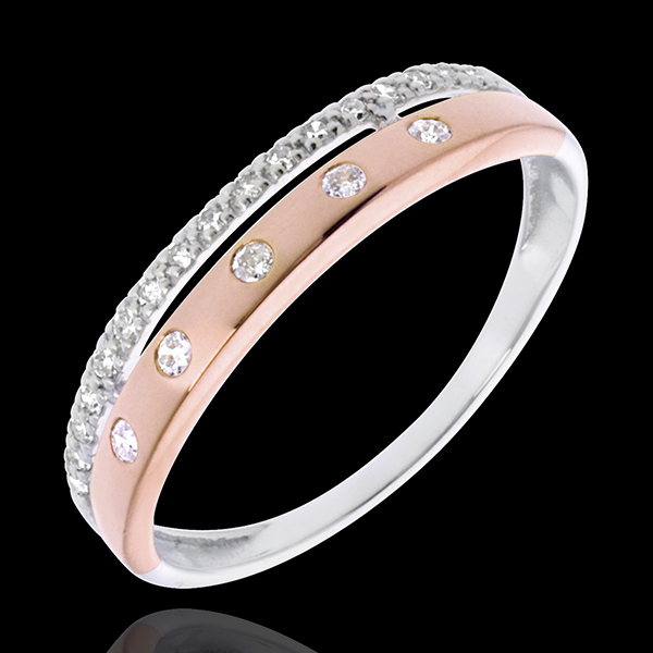 Anneau Féérie - Couronne d'Étoiles - petit modèle - 22 diamants - or blanc et or rose 18 carats