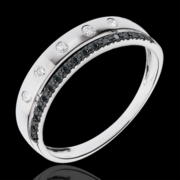 Anneau Féérie - Couronne d'Étoiles - petit modèle - diamants noirs - or blanc 18 carats