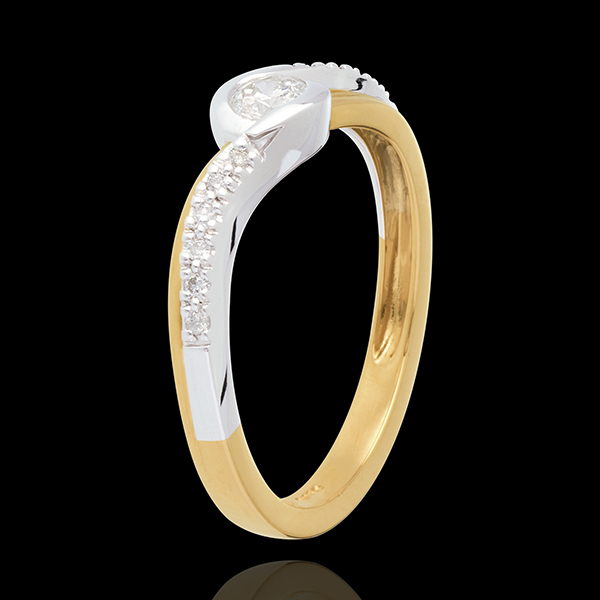 Aquarius yellow gold Ring and paved white gold diamond set shoulders - 0.25 carat