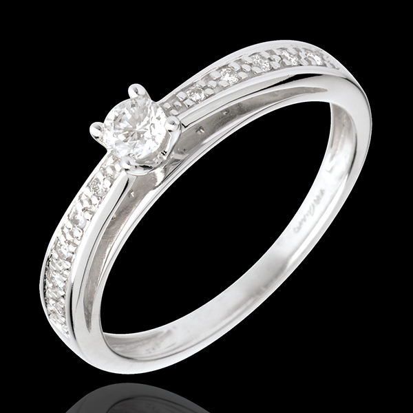 Arch with paved diamond set shoulders - white gold - 0.21 carat