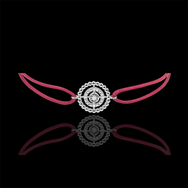 Armband Fleur de Sel - Cirkel - 9 karaat witgoud - roode snoer