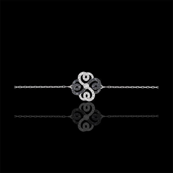 Armband Lentekriebels - Solitaire - 9 karaat witgoud met witte en zwarte Diamanten - Klaver van Arabesk