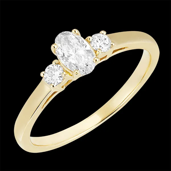 « L'Atelier » n.º 160322 - Anillo Oro amarillo 9 quilates - Diamante Ovalo 0.3 quilates - Piedras laterales Diamante