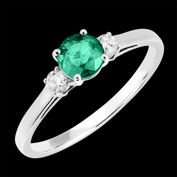 « L'Atelier » n. 164224 - Anello Oro bianco 9 carati (375) - Smeraldo Rotonda 0.5 Carati - Pietre laterali Diamante
